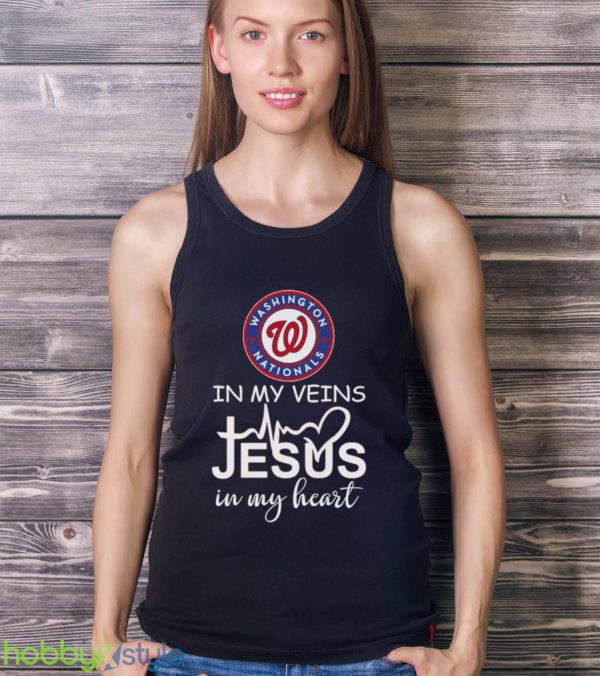 Washington Nationals Logo 2023 In My Veins Jesus In My Heart shirt - Ladies Tank Top