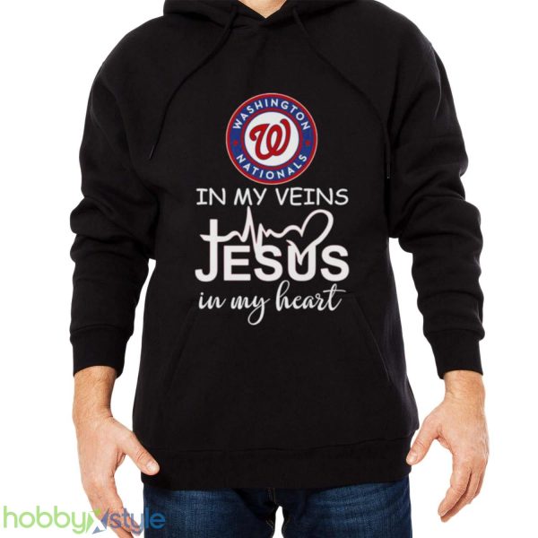 Washington Nationals Logo 2023 In My Veins Jesus In My Heart shirt - Men Black Hoodie