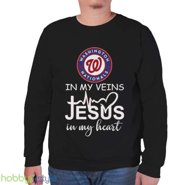 Washington Nationals Logo 2023 In My Veins Jesus In My Heart shirt - Unisex Sweatshirt