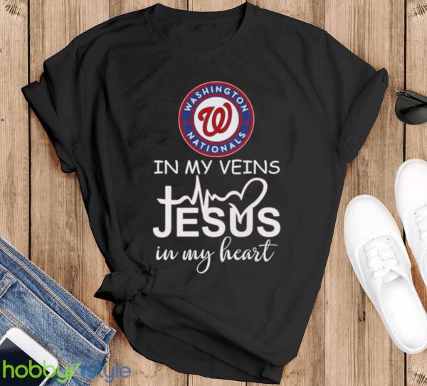 Washington Nationals Logo 2023 In My Veins Jesus In My Heart shirt - Black T-Shirt