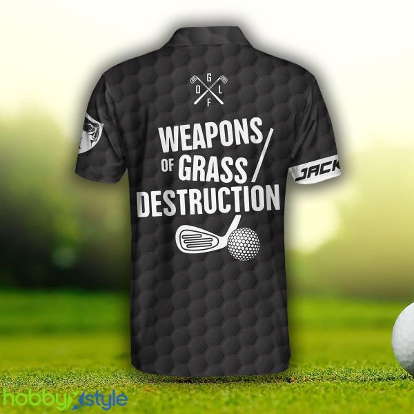 Weapons Of Grass Destruction, Black American Flag Tennis Shirt Custom Name Polo Shirt - Weapons Of Grass Destruction Custom Polo Shirt, Personalized Black American Flag Tennis Shirt For Men_3