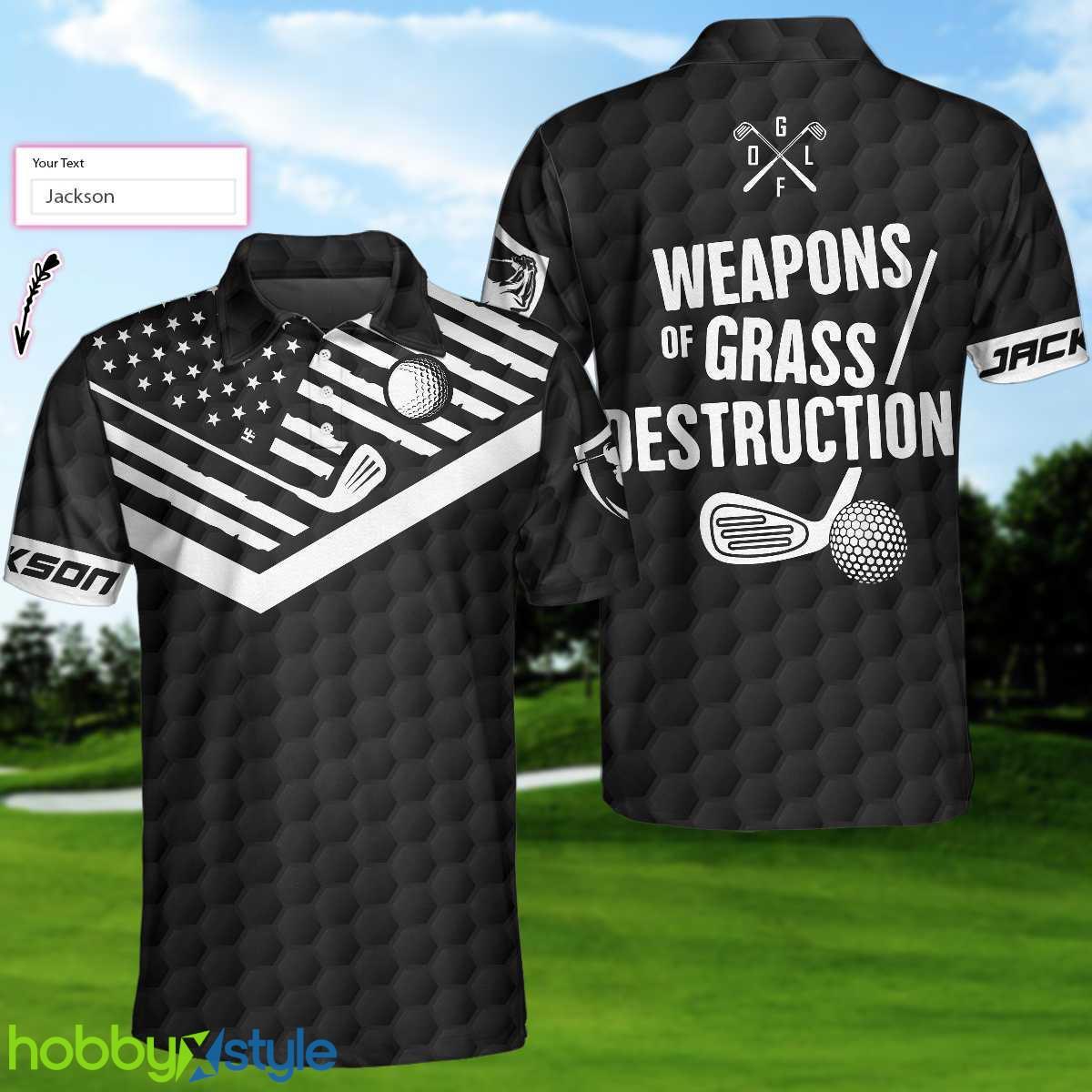 Weapons Of Grass Destruction, Black American Flag Tennis Shirt Custom Name Polo Shirt - Weapons Of Grass Destruction Custom Polo Shirt, Personalized Black American Flag Tennis Shirt For Men_1