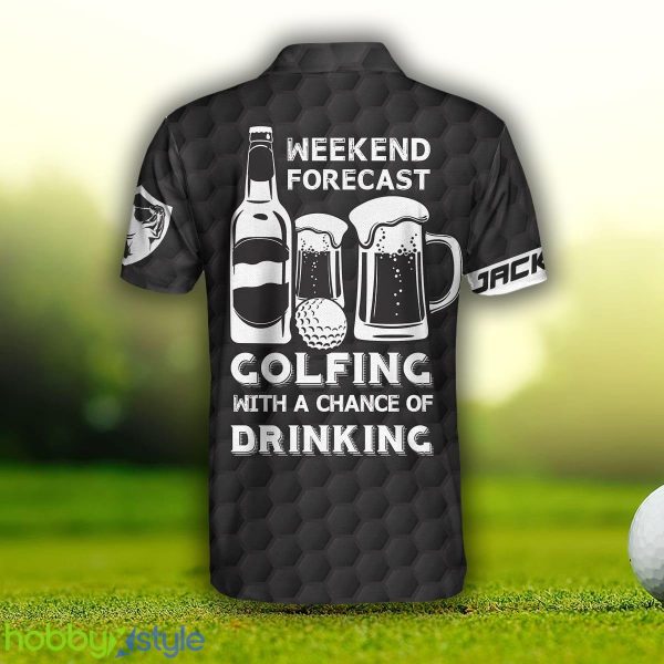 Weekend Forecast Drinking Golf, Black American Flag Golf Shirt Custom Name Polo Shirt - Weekend Forecast Drinking Custom Golf Polo Shirt, Personalized Black American Flag Golf Shirt For Men_3