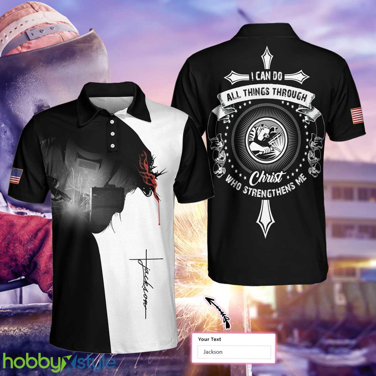 Welder I Can Do All Things, Black And White Christian Welder Shirt Custom Name Polo Shirt - Welder I Can Do All Things Custom Polo Shirt, Personalized Black And White Christian Welder Shirt For Men_1