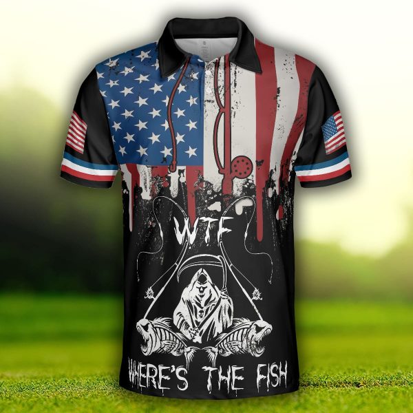 Woman Want Me Fishes Fear Me White Version, Fish Skeleton Reaper American Flag, Best Fishing Shirt Polo Shirt - 090823-105945