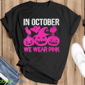Womens In October We Wear Pink Cute Pumpkin Halloween Breast Cancer Shirt Product Photo 5