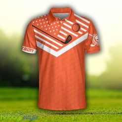 Your Hole Is My Goal Bones Men's, Orange American Flag Golf Shirt Custom Name Polo Shirt - Your Hole Is My Goal Bones Men's Custom Polo Shirt, Personalized Orange American Flag Golf Shirt For Men_4