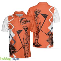 Your Hole Is My Goal Golf, Orange Argyle Pattern Skeleton Golfer, Best Golf Shirt Polo Shirt - Your Hole Is My Goal Golf Polo Shirt, Orange Argyle Pattern Skeleton Golfer Polo Shirt, Best Golf Shirt For Men_1
